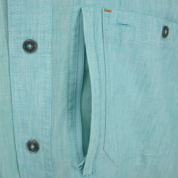 Orvis Shirt Mens 2XL Blue Green Linen Blend Pockets Button Down Casual Gorpcore - Picture 9 of 16